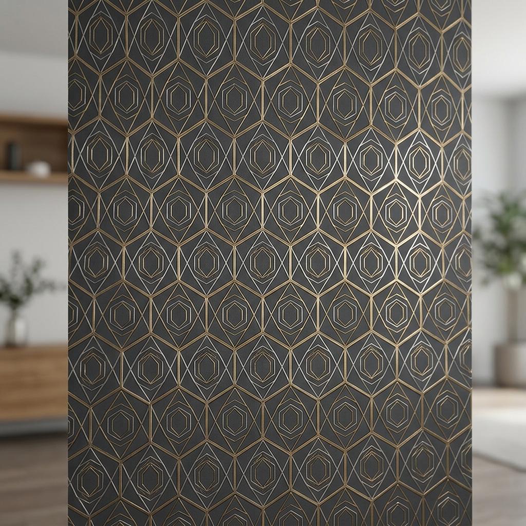 Acoustic dampening geometric office wallpaper